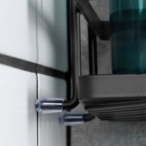 AM/63 Półka pod prysznic metalowa czarna na przyssawki narożna 24x18x12,5 cm