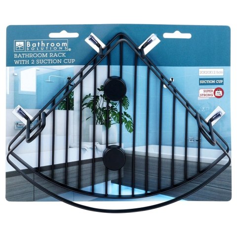 AM/63 Półka pod prysznic metalowa czarna na przyssawki narożna 24x18x12,5 cm