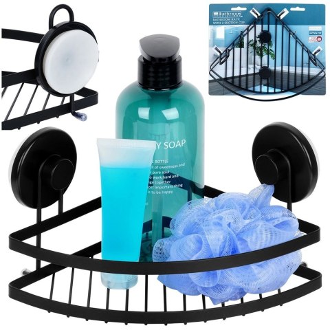 AM/63 Półka pod prysznic metalowa czarna na przyssawki narożna 24x18x12,5 cm