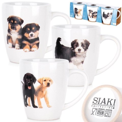 Grupa Orion Sp. z o.o. Kubki Ceramiczne Psy 220 ml 3 Szt. ORION do Zmywarki i Mikrofali