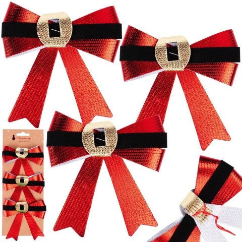 Grupa Orion Sp. z o.o. Kokarda Dekoracyjna Świąteczna HSD 3 szt. 10 x 10 cm Czerwona Połysk