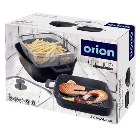 Grupa Orion Sp. z o.o. Garnki Granitowe ze Szklaną Pokrywką Patelnią Grillową Koszyczkiem 4 El.
