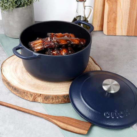 Grupa Orion Sp. z o.o. Garnek Żeliwny 3,3 L LITINA Emaliowany 22 cm Granatowy Indukcja