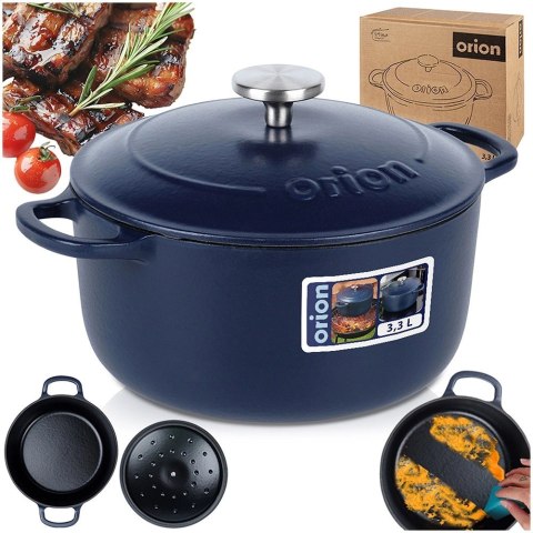 Grupa Orion Sp. z o.o. Garnek Żeliwny 3,3 L LITINA Emaliowany 22 cm Granatowy Indukcja