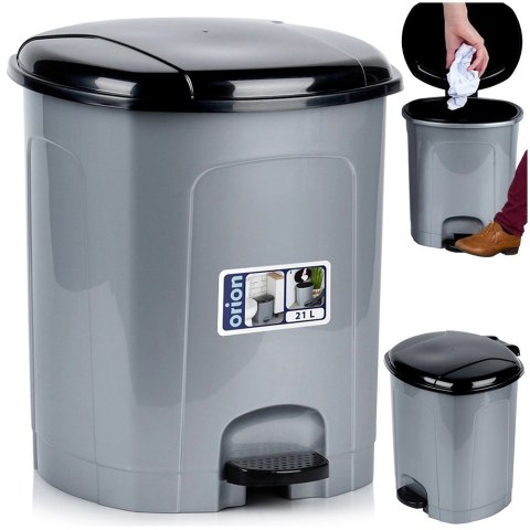 Grupa Orion Sp. z o.o. Kosz na Śmieci z Pedałem Plastikowy Szary 21 L ORION Wytrzymały i Pojemny