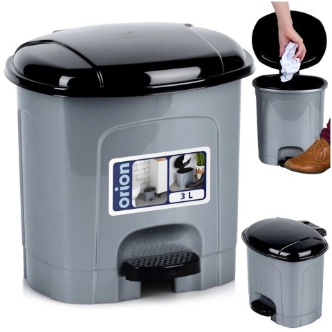 Grupa Orion Sp. z o.o. Kosz na Śmieci z Pedałem Plastikowy Szary 3 L ORION Wytrzymały i Pojemny
