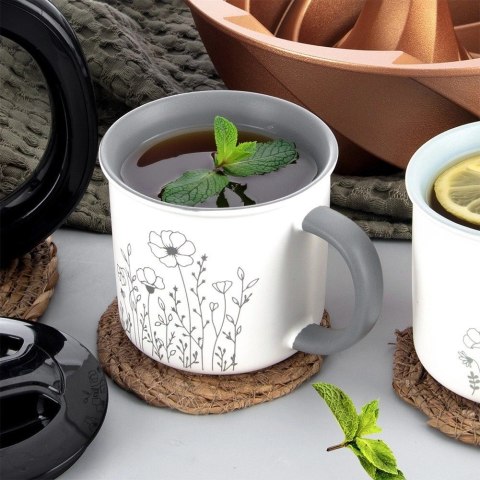 Grupa Orion Sp. z o.o. Kubek Porcelanowy 400 ml ORION Kwiaty Biały ze Szarym Wnętrzem do Zmywarki