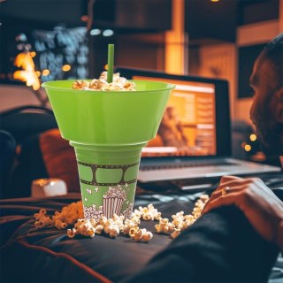 Grupa Orion Sp. z o.o. Kubek z Miską na Popcorn Zielony 500 ml ORION ze Słomką 1 L