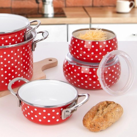 Grupa Orion Sp. z o.o. Miska Emaliowana TECKA 1 L z Pokrywką Czerwony Groszek do Zmywarki ORION