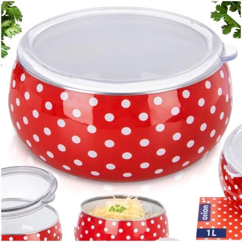 Grupa Orion Sp. z o.o. Miska Emaliowana TECKA 1 L z Pokrywką Czerwony Groszek do Zmywarki ORION