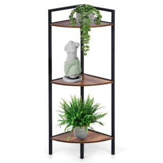 AM/63 Regał Metalowy Narożny Czarny 3 Półki MDF 235 x 235 x 76 cm TRENDS4YOU