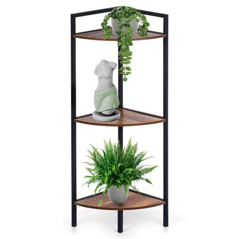 AM/63 Regał Metalowy Narożny Czarny 3 Półki MDF 235 x 235 x 76 cm TRENDS4YOU
