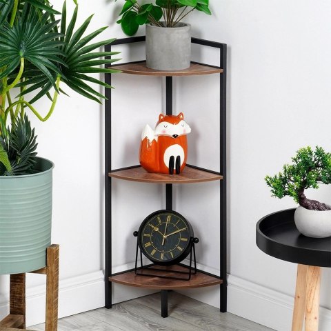 AM/63 Regał Metalowy Narożny Czarny 3 Półki MDF 235 x 235 x 76 cm TRENDS4YOU