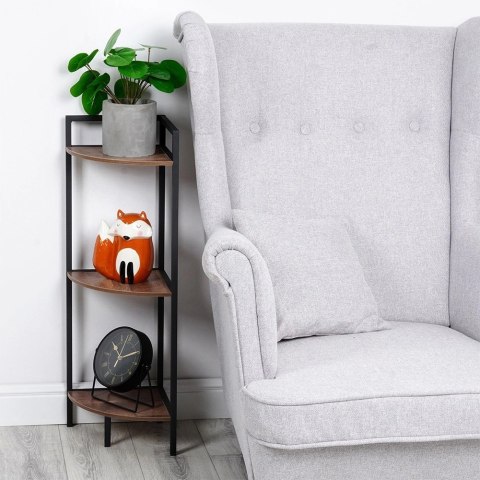 AM/63 Regał Metalowy Narożny Czarny 3 Półki MDF 235 x 235 x 76 cm TRENDS4YOU