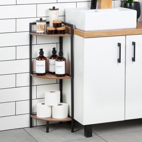 AM/63 Regał Metalowy Narożny Czarny 3 Półki MDF 235 x 235 x 76 cm TRENDS4YOU