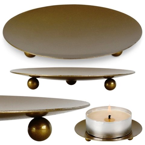Grupa Orion Sp. z o.o. Podstawka pod Świecę Metalowa Złota 8,5 cm VILDE Okrągła na Nóżkach