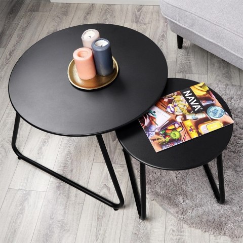 AM/63 Stolik Kawowy Zestaw Metalowy Czarny 2 szt. Gniazdowy AMBIANCE