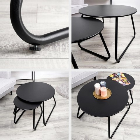 AM/63 Stolik Kawowy Zestaw Metalowy Czarny 2 szt. Gniazdowy AMBIANCE