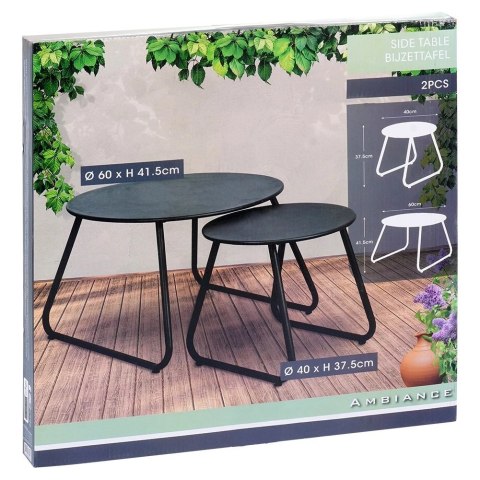 AM/63 Stolik Kawowy Zestaw Metalowy Czarny 2 szt. Gniazdowy AMBIANCE
