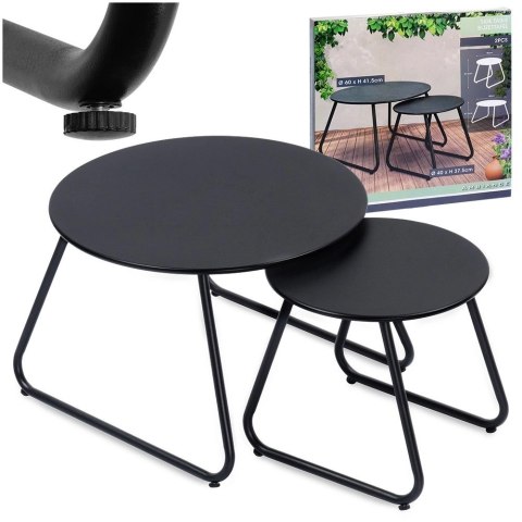 AM/63 Stolik Kawowy Zestaw Metalowy Czarny 2 szt. Gniazdowy AMBIANCE