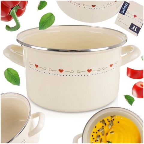 Grupa Orion Sp. z o.o. Garnek Emaliowany 3 L ORION TONCA Kremowy 20 cm Indukcja Zmywarka