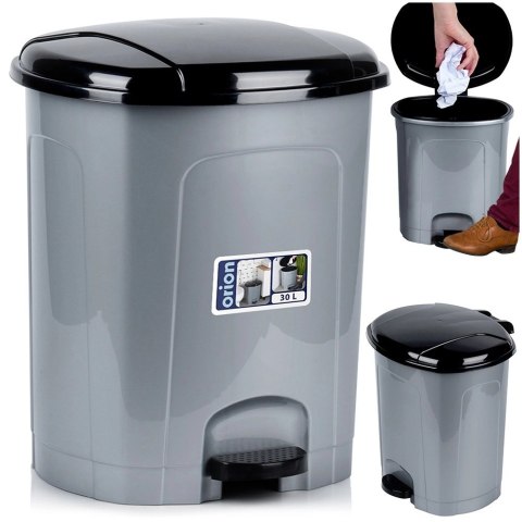 Grupa Orion Sp. z o.o. Kosz na Śmieci z Pedałem Plastikowy Szary 30 L ORION Wytrzymały i Pojemny