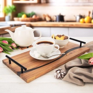 Grupa Orion Sp. z o.o. Taca do Serwowania Drewniana RIVER 42 x 20 cm ORION Żywica Uchwyty Metalowe