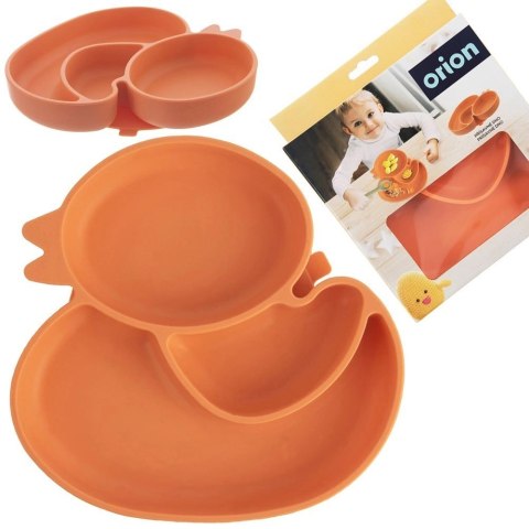 Grupa Orion Sp. z o.o. Talerz dla Dziecka Silikon Dzielony Kaczka ORION Przyssawka Pomarańcz