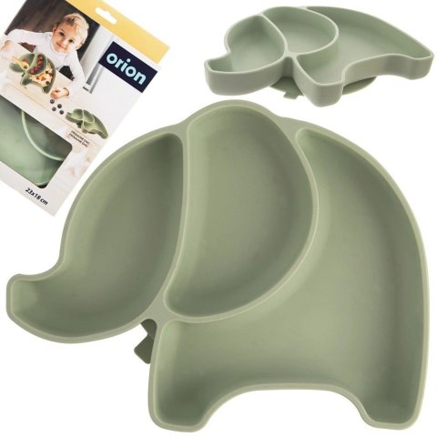 Grupa Orion Sp. z o.o. Talerz dla Dziecka Silikon Dzielony Słonik ORION Przyssawka Zielony