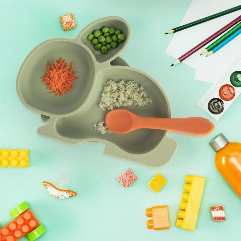 Grupa Orion Sp. z o.o. Talerz dla Dziecka Silikon Dzielony Zajączek ORION Przyssawka Zielony