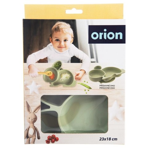 Grupa Orion Sp. z o.o. Talerz dla Dziecka Silikon Dzielony Zajączek ORION Przyssawka Zielony