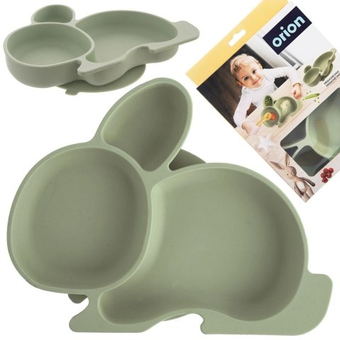 Grupa Orion Sp. z o.o. Talerz dla Dziecka Silikon Dzielony Zajączek ORION Przyssawka Zielony