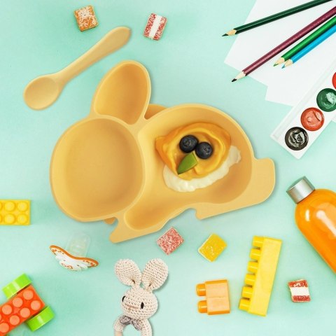 Grupa Orion Sp. z o.o. Talerz dla Dziecka Silikon Dzielony Zajączek ORION Przyssawka Żółty