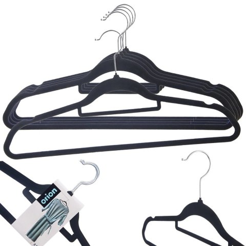 Grupa Orion Sp. z o.o. Wieszaki na Ubrania Welurowe Czarne 5 szt. ORION Antypoślizgowe Obrotowe