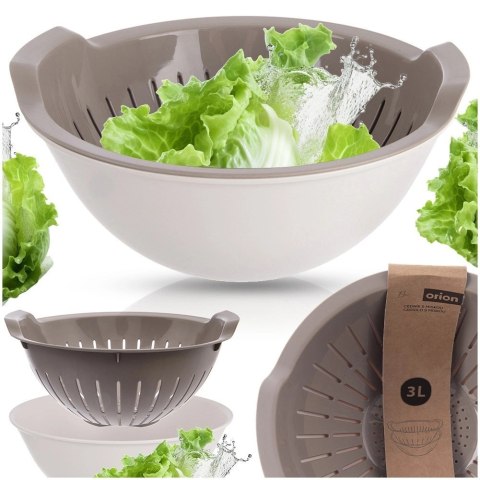 Grupa Orion Sp. z o.o. Zestaw Cedzak z Miską ORION ELA 3 L Beżowo-Biały 2w1 do Odcedzania