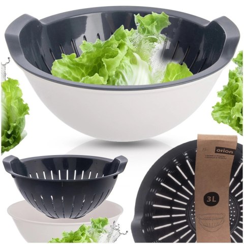 Grupa Orion Sp. z o.o. Zestaw Cedzak z Miską ORION ELA 3 L Szaro-Biały 2w1 do Owoców i Makaronu