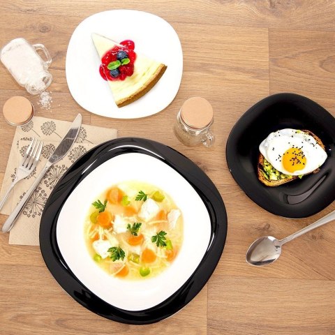 Grupa Orion Sp. z o.o. Zestaw serwis obiadowy szklany biały czarny LUNA 18 el.