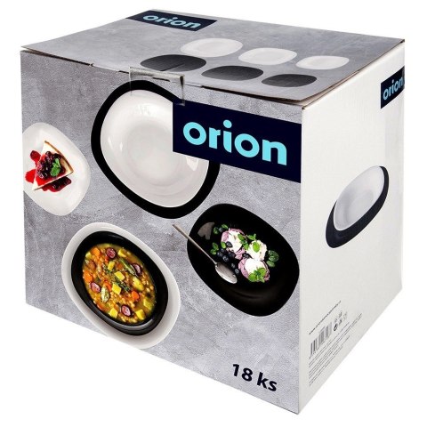 Grupa Orion Sp. z o.o. Zestaw serwis obiadowy szklany biały czarny LUNA 18 el.