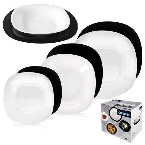 Grupa Orion Sp. z o.o. Zestaw serwis obiadowy szklany biały czarny LUNA 18 el.