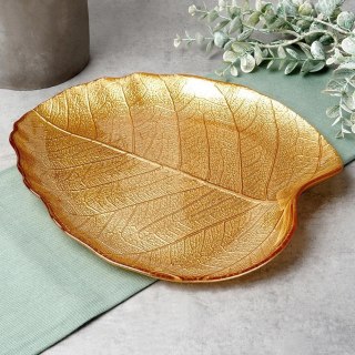 Grupa Orion Sp. z o.o. Talerz do serwowania szklany złoty liść 27,5x24 cm