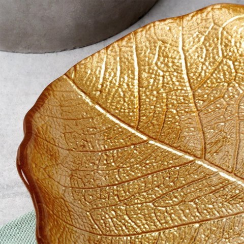 Grupa Orion Sp. z o.o. Talerz do serwowania szklany złoty liść 27,5x24 cm