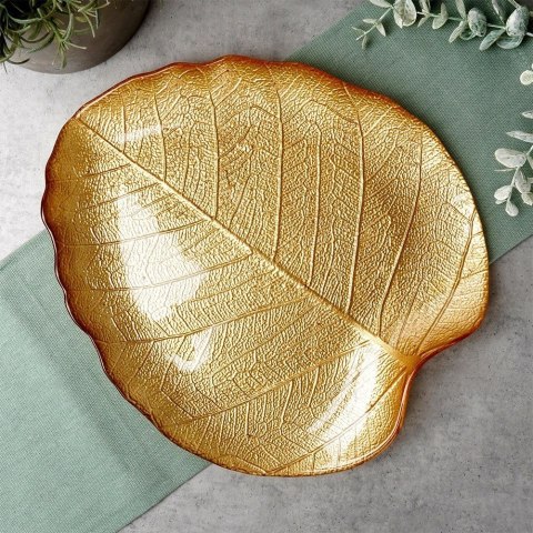 Grupa Orion Sp. z o.o. Talerz do serwowania szklany złoty liść 27,5x24 cm