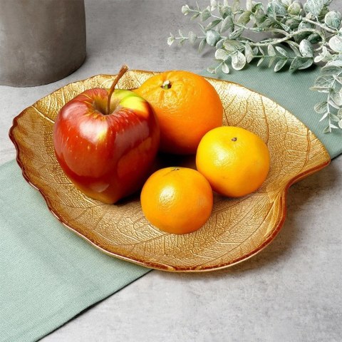 Grupa Orion Sp. z o.o. Talerz do serwowania szklany złoty liść 27,5x24 cm