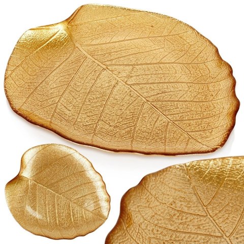 Grupa Orion Sp. z o.o. Talerz do serwowania szklany złoty liść 27,5x24 cm