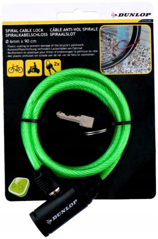 ZAPIĘCIE ROWEROWE DUNLOP SPIRALNE NA KLUCZ 0,6x90CM ZIELONY
