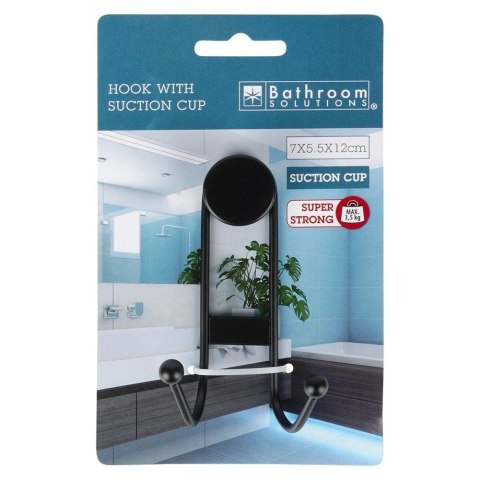 AM/63 Haczyk wieszak metalowy czarny na przyssawkę podwójny 6,5x5,5x10 cm