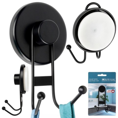 AM/63 Haczyk wieszak metalowy czarny na przyssawkę podwójny 6,5x5,5x10 cm