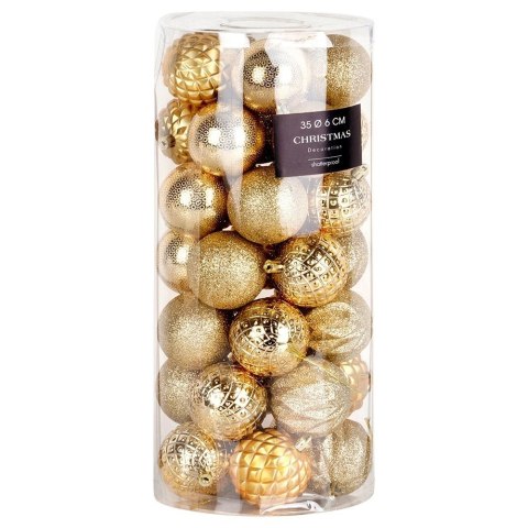 Grupa Orion Sp. z o.o. Bombki Choinkowe VILDE Złote 6 cm 35 szt. Nietłukące Wytłaczane Brokat