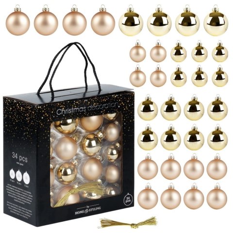 Grupa Orion Sp. z o.o. Bombki choinkowe szklane złote 4/5/6 cm 34 szt.