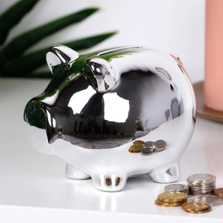 Grupa Orion Sp. z o.o. Skarbonka ceramiczna srebrna lustrzana 11,5 x 9 cm